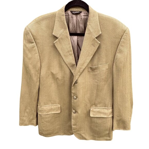 Chaps Tops - Chaps Ralph Lauren Vintage Mens Tan Herringbone Blazer Silk Classic 2 Button 42R